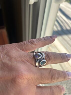 Sterling Silver Ring with Teal and Purple stones